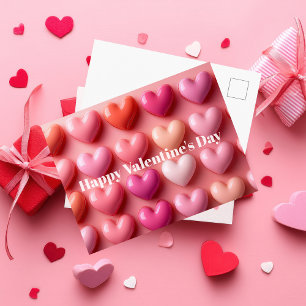 Postal Cartão de Dia dos Namorados Corações de Bala Rosa