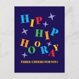Postal Cartão de Felicitações Colorido Hip Hip Hurra