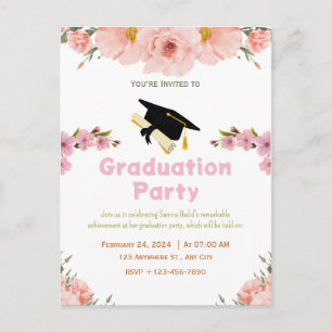 Postal Cartão de Felicitações de Graduação Floral Rosa Ro