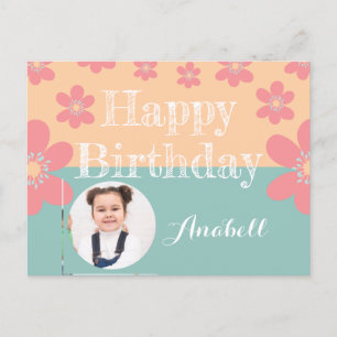 Postal Cartão de Feliz Aniversário Floral com Foto e text