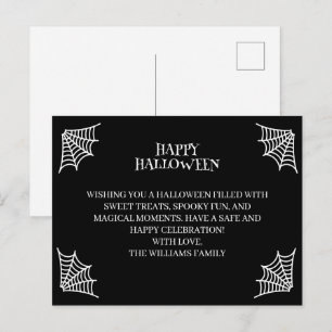 Postal Cartão de Feliz Halloween minimalista preto e bran