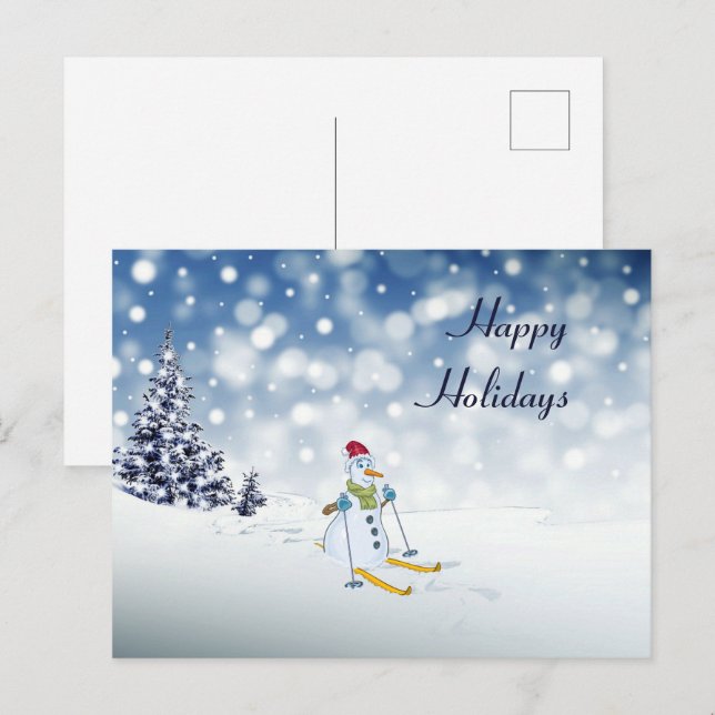 Postal Cartão de Férias de Natal com Boneco de Neve (Frente/Verso)