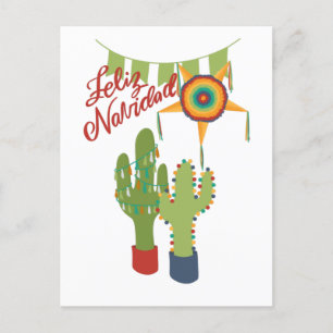 Postal Cartão de férias Feliz Navidad com cacto decorado