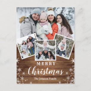 Postal Cartão de Férias FOTO de Natal Rustic Wood 4