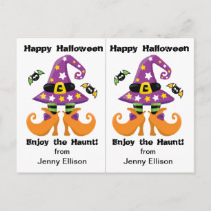 Postal Cartão de festa escolar de Halloween com pés de br