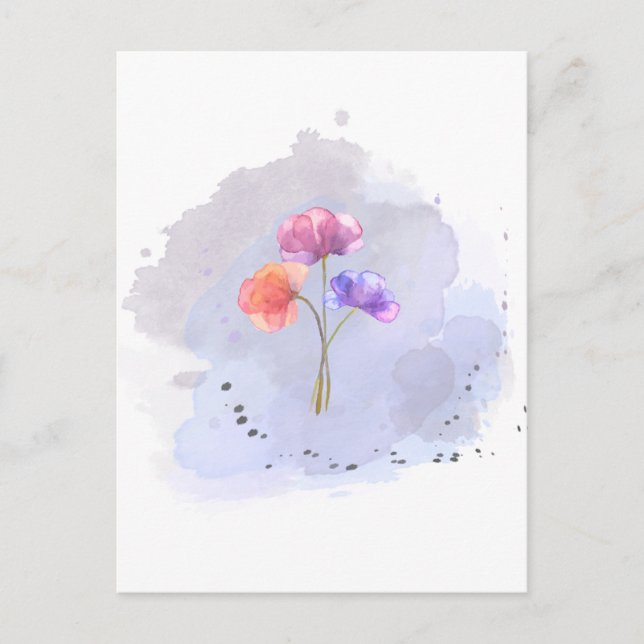 Postal cartão de flor de aquarela (Frente)