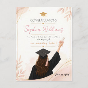 Postal Cartão de formatura floral elegante em rosa dourad