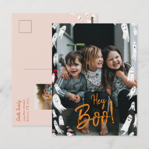 Postal Cartão de Foto do Fantasma do Hey Boo Halloween