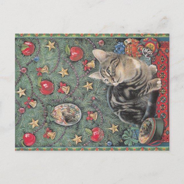Postal Cartão de gato natalino (Frente)