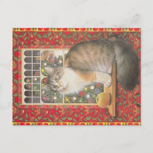 Postal Cartão de gato natalino (Frente)