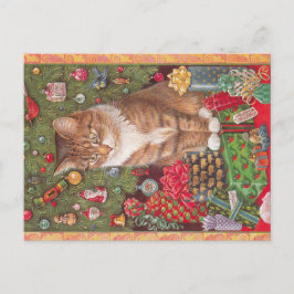 Postal Cartão de gato natalino 