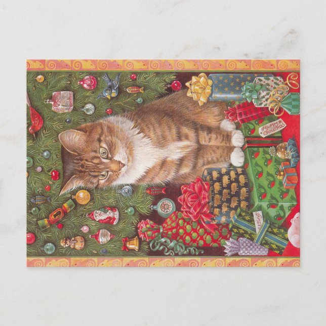 Postal Cartão de gato natalino  (Frente)