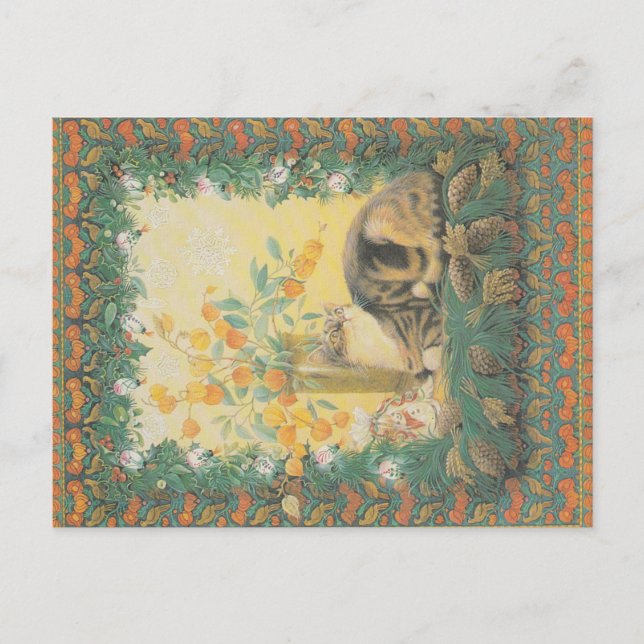 Postal Cartão de gato natalino (Frente)