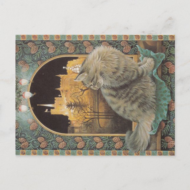 Postal Cartão de gato natalino (Frente)