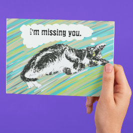 Postal cartão de gato personalizável preto e branco