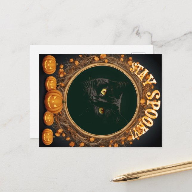 Postal Cartão de Halloween. Continue assustador! (Frente/Verso In Situ)