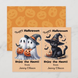 Postal Cartão de Halloween de Duas Fantasmas e Festa de G