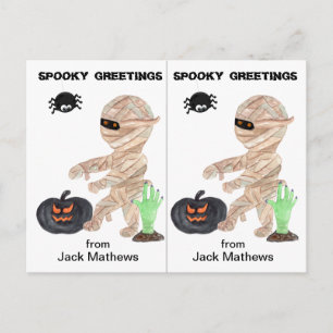 Postal Cartão de Halloween de festa escolar de múmia zumb