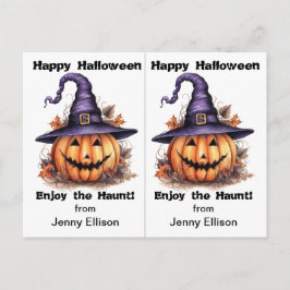 Postal Cartão de Halloween do Jack o'Lantern Witn