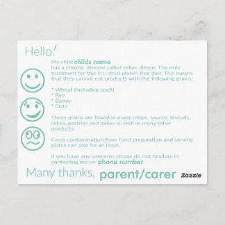 Postal Cartão de informação Celiac