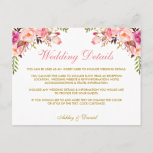 Postal Cartão de Inserção de Detalhes do Casamento Dourad
