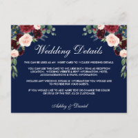 Cartão de Inserção de Detalhes do Casamento Floral