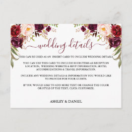 Postal Cartão de Inserção de Detalhes do Casamento Floral