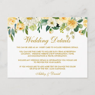 Postal Cartão de Inserção de Detalhes do Casamento Floral