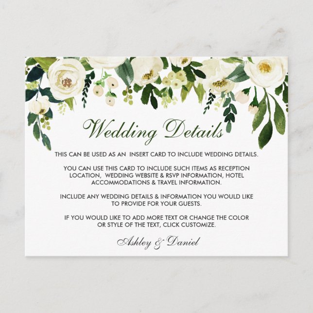 Postal Cartão de Inserção de Detalhes do Casamento Verde  (Frente)