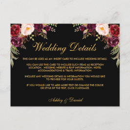 Postal Cartão de Inserção Preto com Detalhes de Casamento