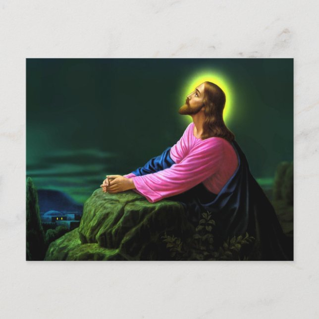 Postal Cartão de Jesus Rezando Católico Poster (Frente)