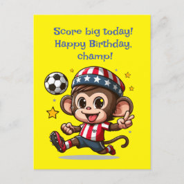 Postal Cartão de jogador de futebol de macaco feliz fofo