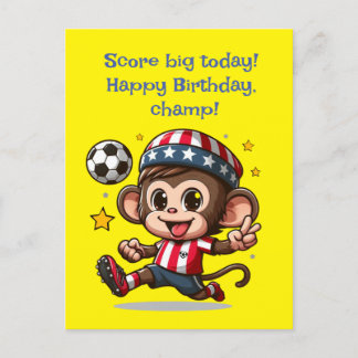 Postal Cartão de jogador de futebol de macaco feliz fofo
