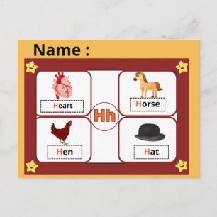 Postal Cartão de letra alfabética educacional H para cria