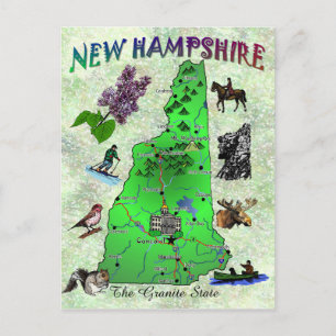 Postal Cartão de mapa do Estado de New Hampshire