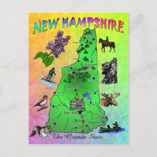 Postal Cartão de mapa do Estado de New Hampshire