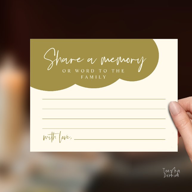 Postal Cartão de Memória de Serviço Funerário, Compartilh (Funeral Service, Share a memory Memorial, word to family Card in gold yellow cream)