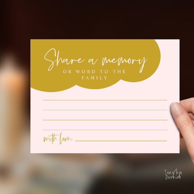 Postal Cartão de Memória de Serviço Funerário, Compartilh (Funeral Service, Share a memory Memorial, word to family Card in gold blush)