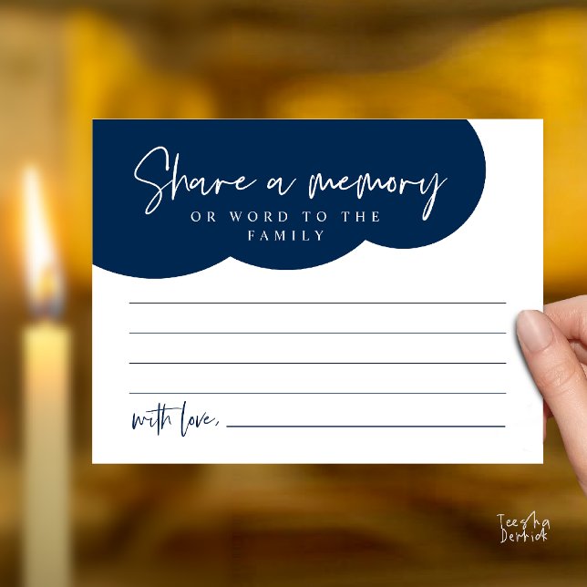 Postal Cartão de Memória de Serviço Funerário, Compartilh (Funeral Service, Share a memory Memorial, word to family Card in Navy Blue)