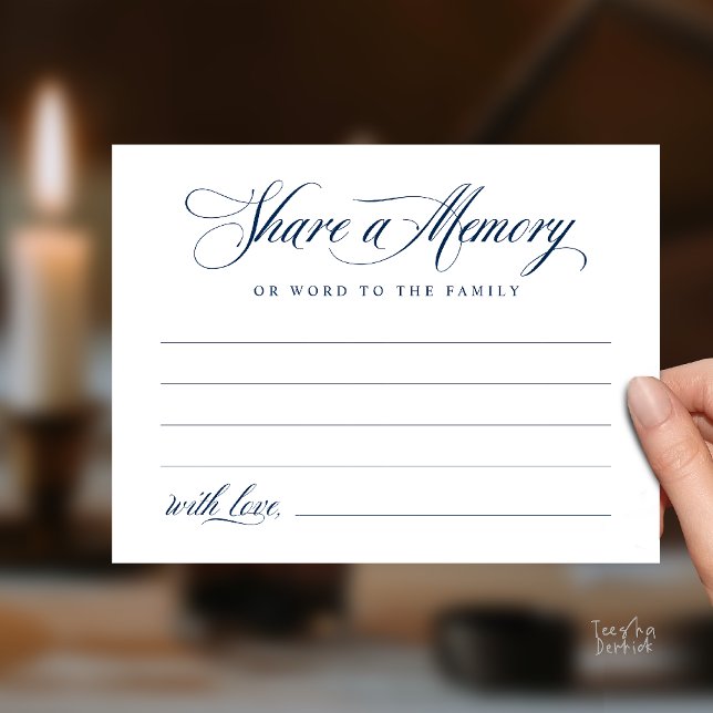 Postal Cartão de Memória Serviço Funerário para Compartil (Share a Memory Funeral Service Memorial Card in navy Blue)