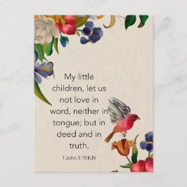 Postal Cartão de Memorização Bíblica de 1 João 3:18 KJV -