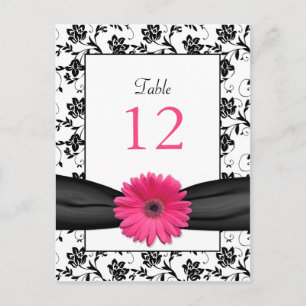Postal Cartão de Mesa Floral Branco-Preto-Rosa-Rosa