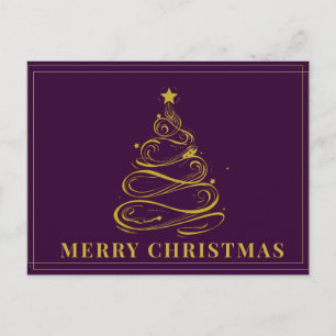 Postal Cartão de Natal Árvore Dourada Roxa