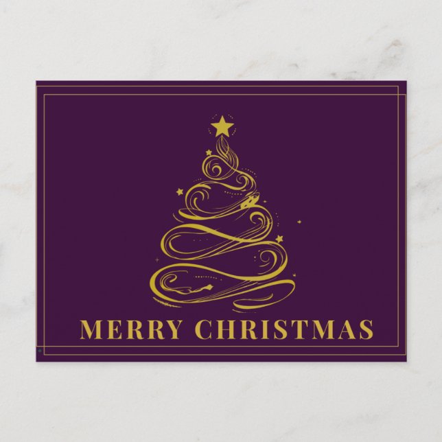 Postal Cartão de Natal Árvore Dourada Roxa (Frente)