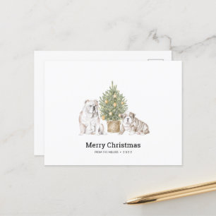 Postal Cartão de Natal com a Família Buldogue Inglesa