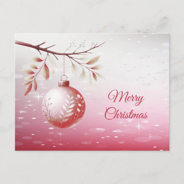 Postal Cartão de Natal com Bola Decorativa Rosa (Frente)