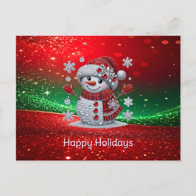 Postal Cartão de Natal com Boneco de Neve e Rhinestones (Frente)