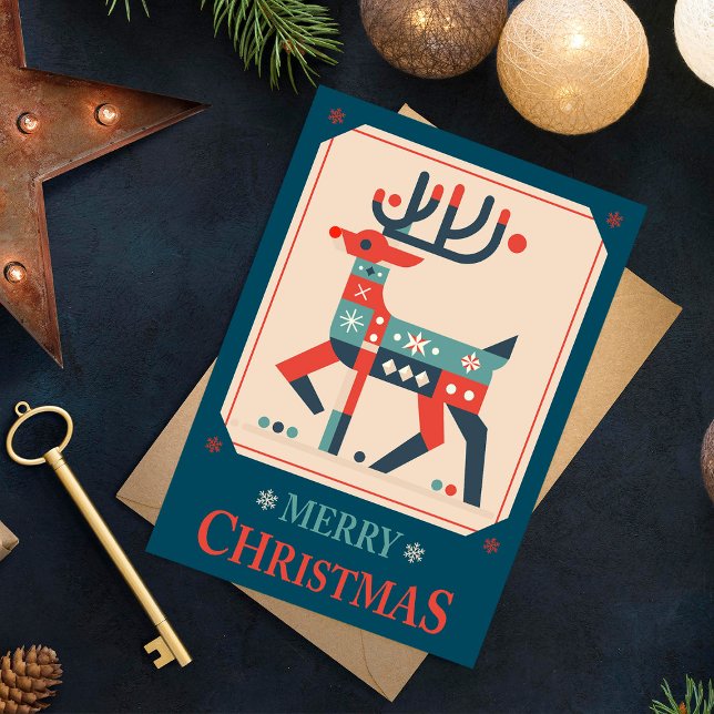 Postal Cartão de Natal com Design de Ilustração de Reinde (Criador carregado)