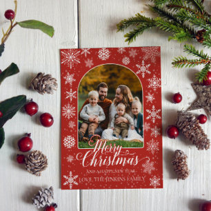 Postal Cartão de Natal com Foto da Família – Vermelho Fes