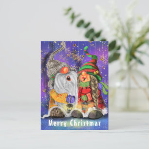 Postal Cartão de Natal com Gnomos Casal